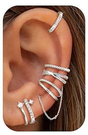 Dochais 5 Pezzi Ear Cuff Orecchini Donna Argento Orecchini Senza Buco Ear Cuff Orecchio Non Piercing Earcuffs Regolabile Ipoallergenici Orecchino Clip Donna per Cartilagine Orecchino Finti Ragazze C