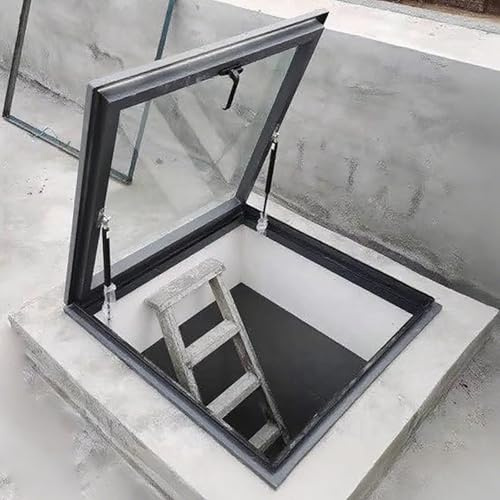Fenêtre de toit pour grenier de sous-sol et véranda – Ventilation manuelle Cadre en aluminium Verre trempé 80 x 45 cm Idéal pour les toits plats et inclinés Amélioration de la lumière naturelle