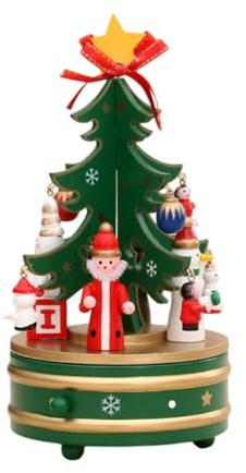 GKYQVE Caja de música giratoria de madera hecha a mano, árbol de Navidad con figuras, adornos para fiestas, hogar, mesa, estantes, festivales, decoración de caja de música giratoria