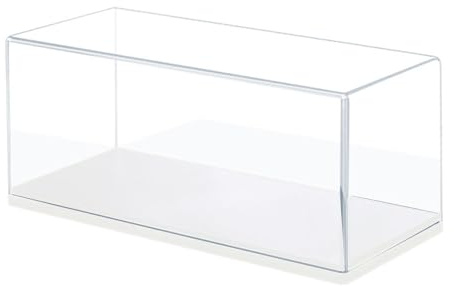 JISADER Modellauto Vitrine Acryl Modellauto Schaukasten Staubdichtes Sammlerbox Aufbewahrungsbox für 1 43 Maßstab für Großvitrine Heimdekoration Büro, Weiße Basis