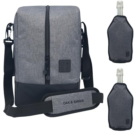 BEV Bag Drinks Carrier (Pewter Grey) + 2 Wine Cooler Sleeves – Insulated Wine Bag Gift Set for Picnics, Parties & Christmas Gifting (3)