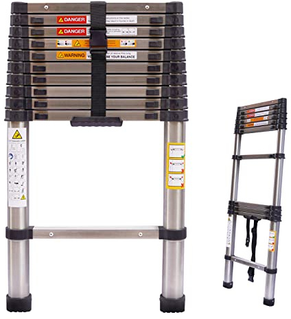 Scala estensibile portatile da 3,2 m, in acciaio inox resistente, per casa, ufficio, camper, soffitta, riparazione tetto, design telescopico per una facile conservazione e utilizzo