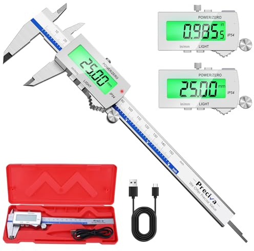 Preciva Digitaler Messschieber (wiederaufladbar),150 mm Schieblehre Digital Edelstahl, elektronischer Messschieber, LCD-Display, für Industrie-, Elektro-, Bastler- und Automobilanwendungen(Silberblau)