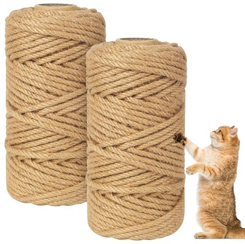 Cuerda de sisal para árboles para gatos, 2 cuerdas de sisal de 6 mm, 50 m de longitud para árboles para gatos DIY, sisal para postes rascadores para gatos DIY, decoración del hogar,jardín,manualidades