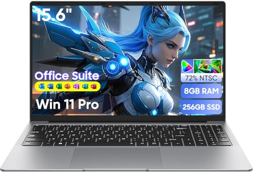 Brhona 15,6 Ordinateur Portable Win11 Pro avec 8 Go de RAM,SSD 256 Go,MS Office 365,écran 100% sRGB,processeur N4000,Wi-FI 5 Double Bande,Bluetooth 4.2,USB-A,HDMI,écran FHD 1920 x 1080 (8GB+256 SSD)