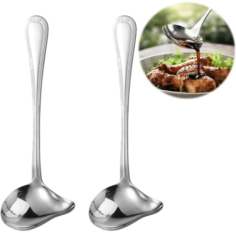 BaZuyunMd Lot de 2 petites louches à sauce en acier inoxydable avec bec verseur pour sauces et soupes