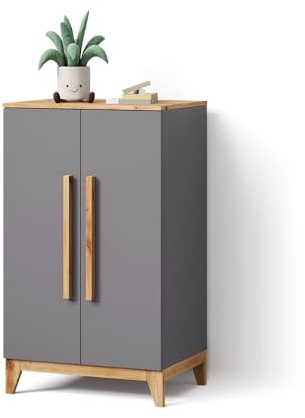 Livinity Kinderkleiderschrank Mailo, Grau/Artisan, 70 x 120 cm | XL mit 4 Schubladenmit minimalistischem Design