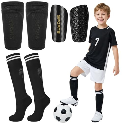 Schienbeinschoner Kinder Fussball mit Schienbeinärmeln & Fußballsocken | Sport Schienbeinschutz für Kinder Lange Fussball Socken für 7-12 Jahren Jungen & Mädchen