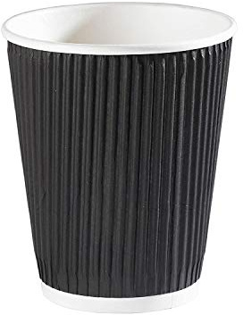 We Can Source It Ltd - 100 x 12oz Black Ripple Paper Cups - Double Wall Insulated Hot Drink Coffee Cups - Takeaway Serving Cup for Tea, Coffee and Soup - Disposable Glass for Cafe, Office, Restaurants