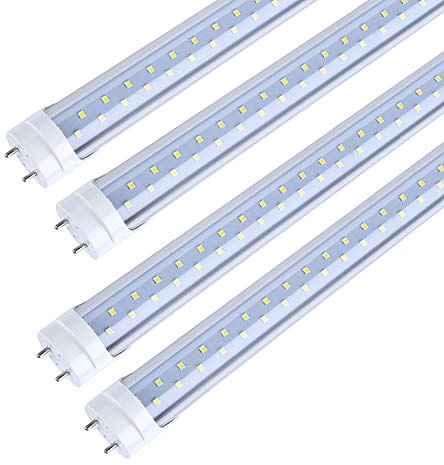 TRLIFE 4FT LED Light Bulbs, T8 LED Tube Lights 4FT 28W 6000K Cool White, 3360 Lumens Dual Row LEDs Replacement for 4FT Fluorescent Fixture, Clear Cover, Ballast Removal, Dual-end Powered(4 Pack)