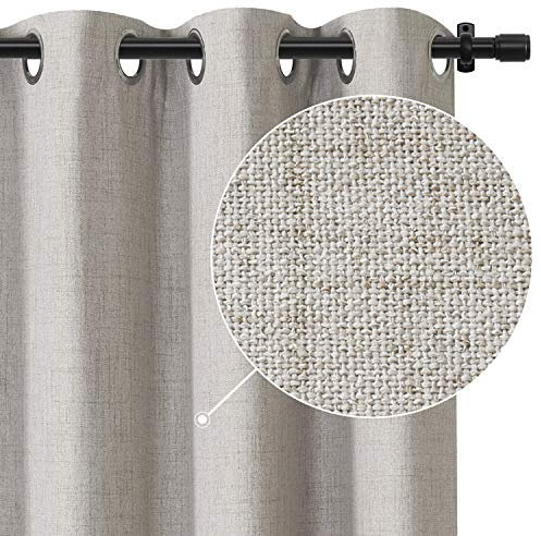 100% Blickdicht Vorhang mit Ösen, 2 Stücke Verdunkelungsvorhang 175 x 140 cm (H x B) Leinen-Optisch, Verdunklungsvorhänge mit Blickdichtem Futter, Gardinen Blickdicht für Wohnzimmer, Beige