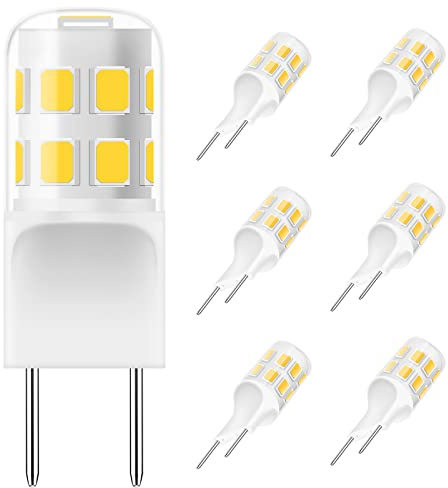 Lacnooe G8 Led Bulb Dimmable, 3W T4 Led Bulb, 20-25W Halogen Equivalent, Warm White 3000K, 120V Puck Light Bulbs for Under Cabinet Light, Under Counter Kitchen Lighting, 6-Pack