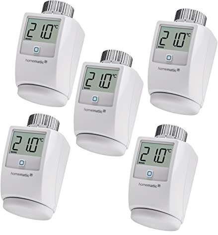 Homematic IP Smart Home Heizkörperthermostat 5er-Set, digitaler Thermostat Heizung, Heizungsthermostat, Steuerung per App, Alexa & Google Assistant, einfache Installation, Energie sparen, 140280A0