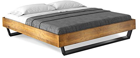 moebel-eins CURBY Massivholzbett Doppelbett Kufenbett ohne Kopfteil aus massiver Thermo -Fichte, hochwertige Verarbeitung, einfacher Aufbau, Made in Germany, 180 x 200 cm, Vintage