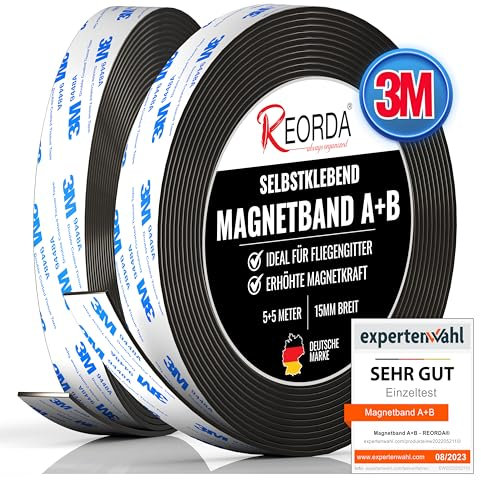 Reorda® Magnetband A B - (STARKER 3M KLEBER) Magnetstreifen für Fliegengitter & Moskitonetze für beste gegenseitige Anziehung - Magnetband selbstklebend