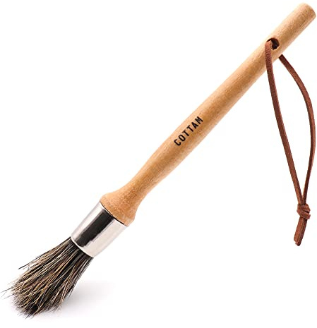 COTTAM Coffee Brush, Barista Bean Grinder & Espresso Machine Dust Cleaner | Natural bristle, wooden handle with hanging lanyard, clears grounds from portafilter baskets, group heads, small size
