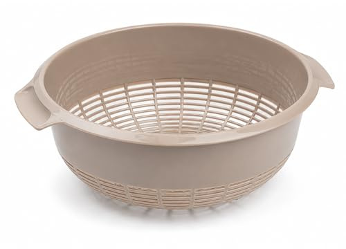 27cm Plastic Colander Basket Taupe, Kitchen Strainer Bowl for Washing & Draining Vegetables, Fruits, Salad, Rice & Pasta, Lightweight Food Drainer