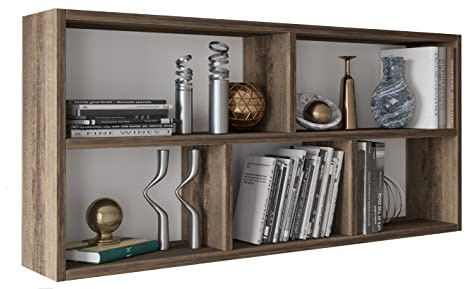 MATKAM Wandregal Hängend - Regal Wand B:113,6 H:50 T:25cm - Hängeregal mit modernem Design - Bücherregal Wand für Wohnzimmer, Schlafzimmer oder Jugendzimmer - Bücherregal Hängend - Eiche Retro