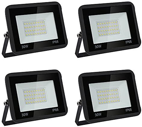 Yakimz LED Strahler Außen, 4x30W Außenbeleuchtung Scheinwerfer, 2550LM Superhell 6000K Kaltweiß Wandbeleuchtung Fluter, IP66 Wasserfest Aussenstrahler Flutlicht, für Garten Garage Sportplatz