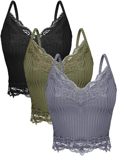 Bencailor Spetslinnen för kvinnor, camisole, spets, lappverk, croppad, toppar, grungestil, ribbstickad, stickade plagg, 3 st., Y2k, M