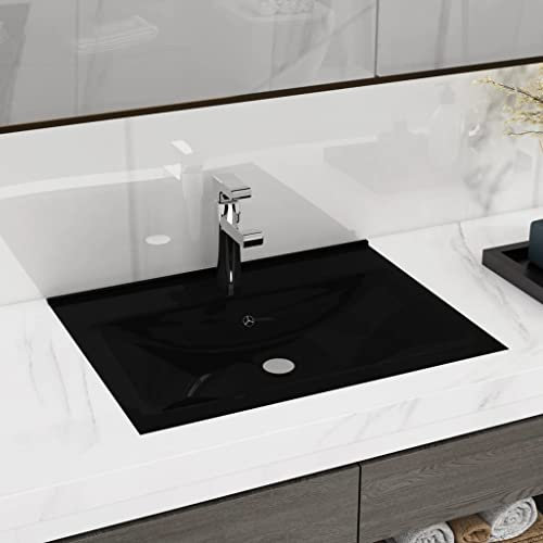 WIFESE Lavello Bianco in Ceramica di Lusso con Foro Rubinetto Lavatoio Ceramica Lavabo Bagno Sospeso Lavandino Da Appoggio Lavabo Sospeso Mobile Sospeso Bagno Lavabo Da Appoggio 60x46x16 cm