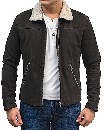 Walking Dead Rick Grimes Jacket Andrew Lincoln Fur Collar Brown Suede Leather Costume Adult Men