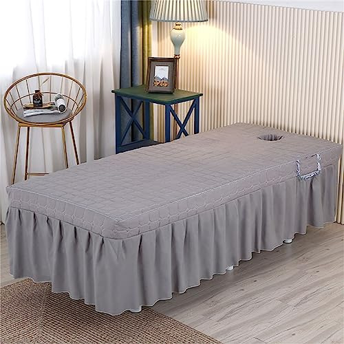 Highdi Bezug für Massageliege mit Loch, Waschbare Beauty Bettbezug Elastisches Massagetische Bezug mit Rock für 90cm oder weniger Massageliege (80 * 190cm,Grau)