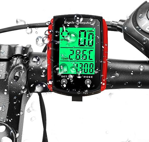 Fahrradcomputer Wasserdicht Kabelgebundener Tachometer Kilometerzähler mit LCD Display Bildschirm Kabelgebundener Fahrradcomputer Rot