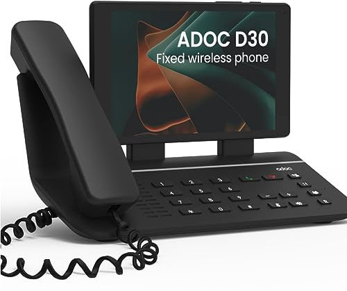 ADOC Telefono fisso senza fili, 4G D30, HD Voice, Volte, VoWiFi, Tablet rimovibile 8, Android 10, Google GMS, Batteria 4000mAh, Nero.