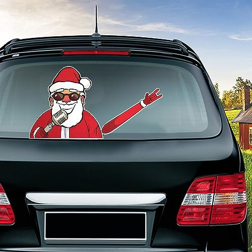Christmas Car Rear Wiper Decal Sticker, Cute Santa Singing Waving Wiper Decal, Waterproof Wiper Tags Car Window Sticker, Xmas Styling Stickers Decoration Accessories for Automobile