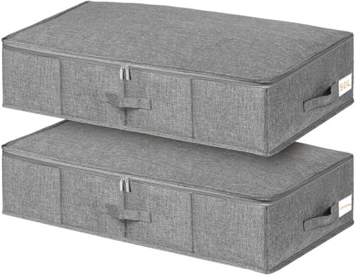 Under Bed Storage, 2 Pack Large Underbed Storage Boxes with Lids, Foldable Sturdy Under Bed Clothes Storage Drawer Organiser W/ 3 Handles, Ultra Thick Fabric Under Bed Storage Bag with Zip, 76x38x17cm