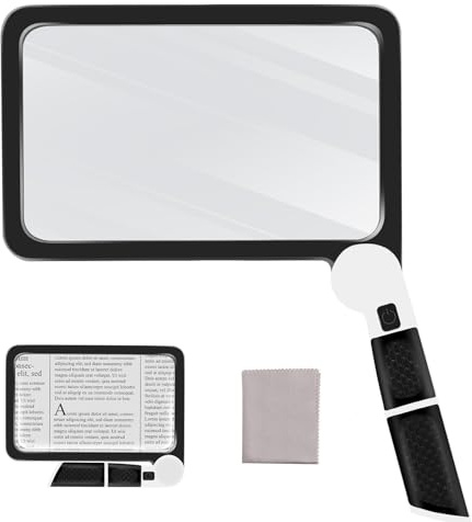 5X Magnifying Glass with Light, Lightweight Full Page Magnifier for Reading, Large Lighted Magnifier with 48 LED Light and Anti-Glare Lens, Ideal Gift for Seniors, Macular Degeneration, Low Visions