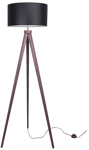 Light-Home Lampenschirm Stehlampe Modern - Standleuchte für Wohnzimmer Schlafzimmer Büro - Dreibeinige Industrial Lampe aus Holz - Wenge und Schwarz