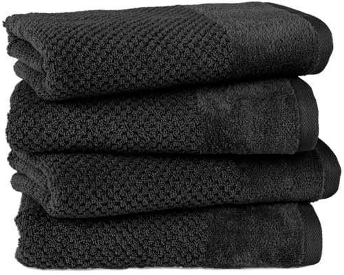 Pure Label Handtuch 50x100cm 4er-Pack aus 100% Baumwolle - Schwarz | Waschbar bis 60°C, trocknergeeignet - weich & saugstark