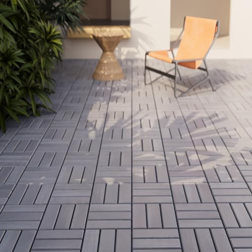 casa.pro Terrassenfliesen Alliste 10er Set Holzfliesen für Balkon 12 Lamellen 0,9 m² Outdoor Bodenbelag für Garten Klickfliesen wetterfest Bodenplatten Grau