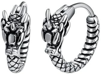Yumilok Pendientes vintage Dragón de mujer hombre: Pendientes aro de acero inoxidable con gabardina de cuero y mangas cortas - Perfectos para fiestas punk hip hop rock y bares