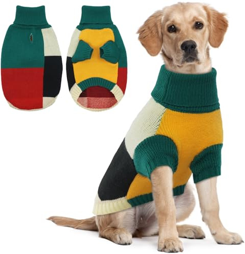 Hundepullover für mittelgroße Hunde | gestrickter Hunde Pullover warm für Winter mit Geschirrloch und Rollkragen | gemütlicher Hundepulli für Weihnachten | Border Collie, Forest Blend XL