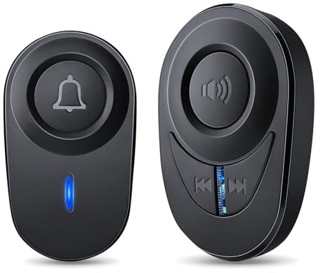 HAPYTHDA Funkklingel, Funkklingel Aussen Wasserdicht, Türklingel Kabellos Funk Set, Funkglocke Aussen Wasserdicht Türklingel Funk, Remote Control Doorbell 52 Melodien, 5 Lautstärkestufen, Schwarz