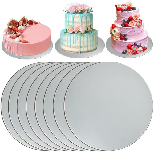 NAROSEBE 8 uds Soportes Redondos Plateados para Tartas de 30cm Base para Tartas 30 cm Bases Reutilizables Bandeja para Tartas Postres Cupcakes - Cartón Ecológico de 2mm Grosor, Estables y Decorativas