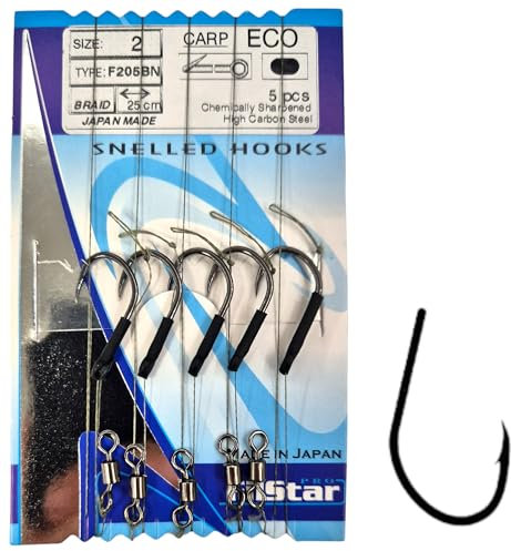 PRO FILSTAR Set di 5 Ami da Pesca alla Carpa Hair Rig - Ganci N2, Filo Intrecciata 25cm, Girella da Pesca - Carp Fishing - Pop Up Carpfishing Rig - Set Completo per Boiles & Pellet - Pesca Accessori