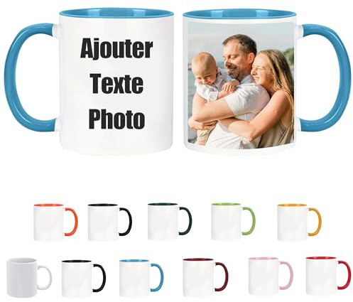Tasse Personnalisable & Mug Personnalisé avec Votre Photo/Texte, Mugs et Tasses à Café, Tasse Personnalisée, Mug Personnalisé Photo, Cadeau Personnalisé Cadeau D'anniversaire (Bleu)
