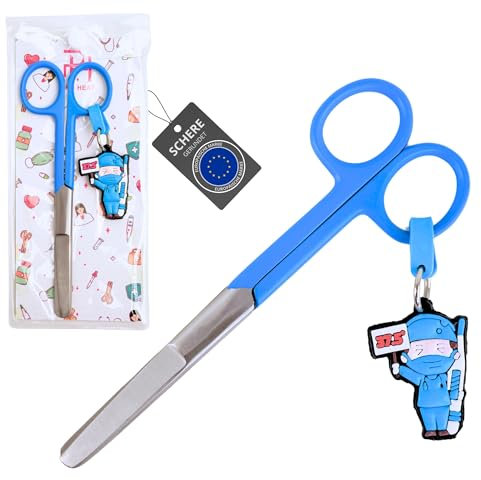 Ph Pro Heat Verbandschere Pflege für krankenschwester- Medizinische Schere aus Edelstahl - Erste Hilfe Schere mit Gravur – Verbandsschere Stumpfe Spitze Blau.