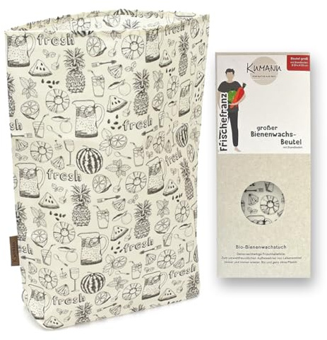 Kumanu | ekologisk bivaxduk – väska färsk frans stor | H 35 cm x B 29 cm med stativ | hålla naturlig och plastfri fräsch | handgjord i tyrolen (fräsh)