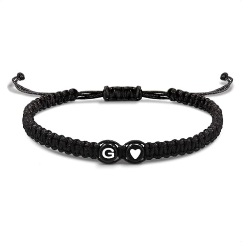 EVEMATE Bracelet avec Lettre et cœur pour amis et couples - Initial A-Z nom - Bracelet-d'amitié tressé pour femmes, hommes et enfants (G)