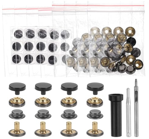 sourcing map 24 Set Leather Snap Fasteners Kit 10mm Metal Snap Button Press Studs Leather Rivets Snaps with 3 Setter Tools for Clothes Jackets Jeans Wears, Black