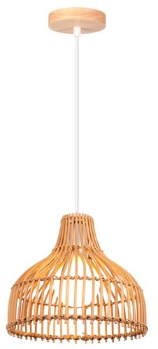LIGKIN Lámpara Colgante Ratán Tejido E27 Lámpara de Techo Boho Ø24cm Pantalla de Bambú Lampara Techo Colgante Vintage Deco para Dormitorio Salone Cocina