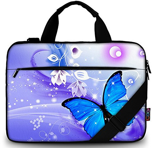 icolor 13 15 Zoll Laptoptasche Schutzhülle mit Schultergurt,15.6 Leinwand Laptop Tasche Tablette Halter Notizbuch Tasche Handtasche Messenger Aktentasche (Blauer Schmetterling, 12.6~13.3 Zoll)