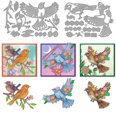 MAYJOYDIY Blumen Und Vögeln Metall Stanzformen Zum Basteln von Karten Zweigen Blättern Und Frühlingsblumen Tieren Prägeschablone Für Scrapbooking Bastelpapier Geburtstagskarten Geschenkdekoration