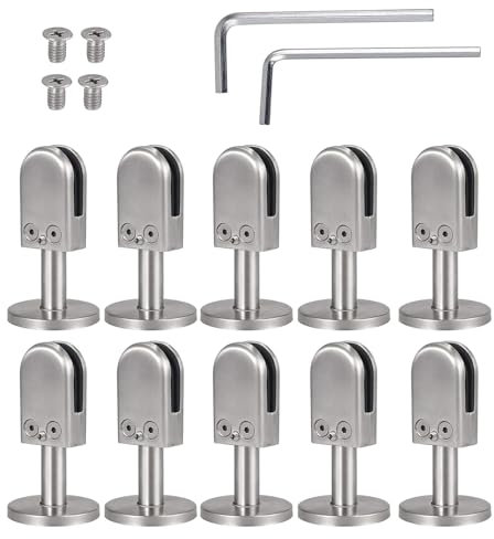 Lot de 10 pinces à verre carrées réglables en acier inoxydable 304 pour 8 supports de verre de 14 mm résistants à la rouille pour garde-corps en verre de haute sécurité