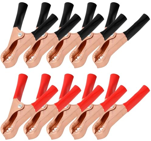 10 Pcs Insulated Alligator Clips, Alligator Clips, Copper Plated Electrical Spring Clip, Metal Alligator Clips 50A, Battery Clamps for Car Auto, Car Booster Cable Clips (5 Pcs Red + 5 Pcs Black)